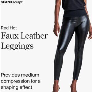 NWOT Spanx Assets Size Large Black Faux Leather High Waisted Shaping Leggings